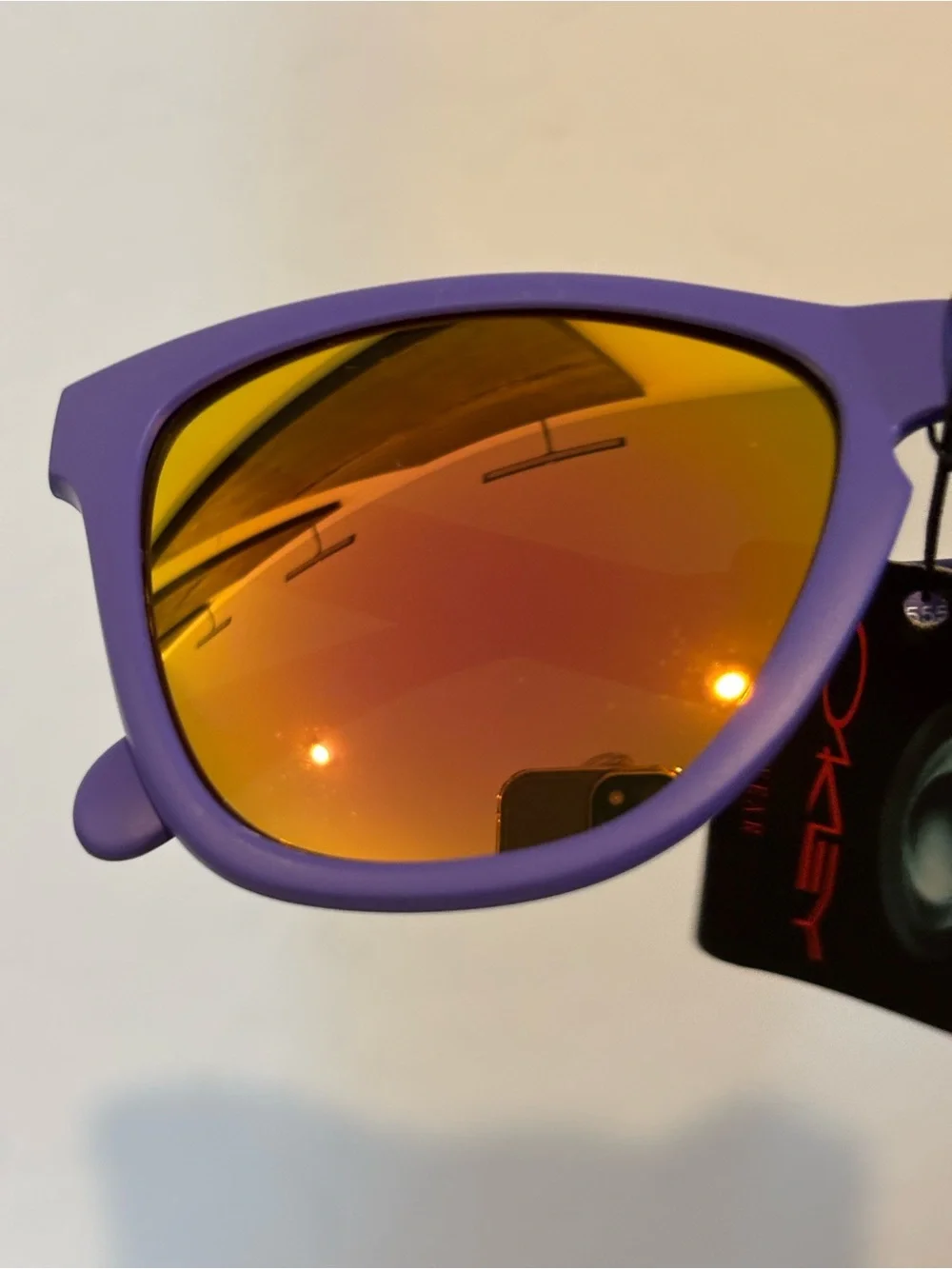 Oakley Frogskins Purple Frame Sunglasses with Red-Orange Mirrored Lenses